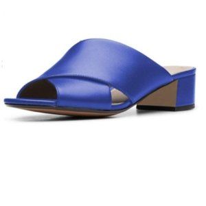 YDN Blue Cross Strap Block Heel Mules